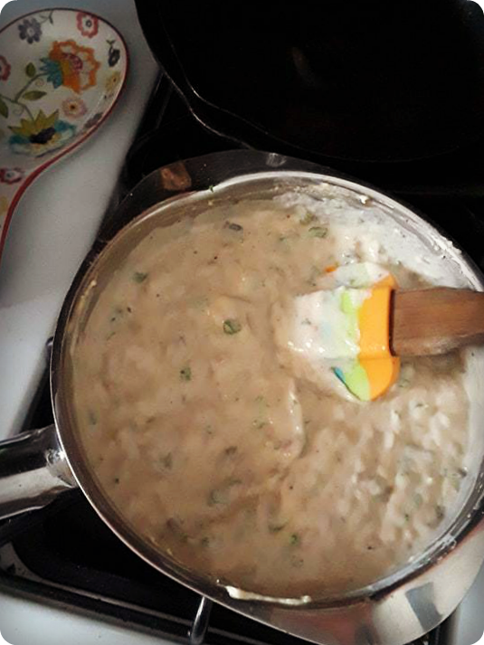 finished sauce in pot on stove